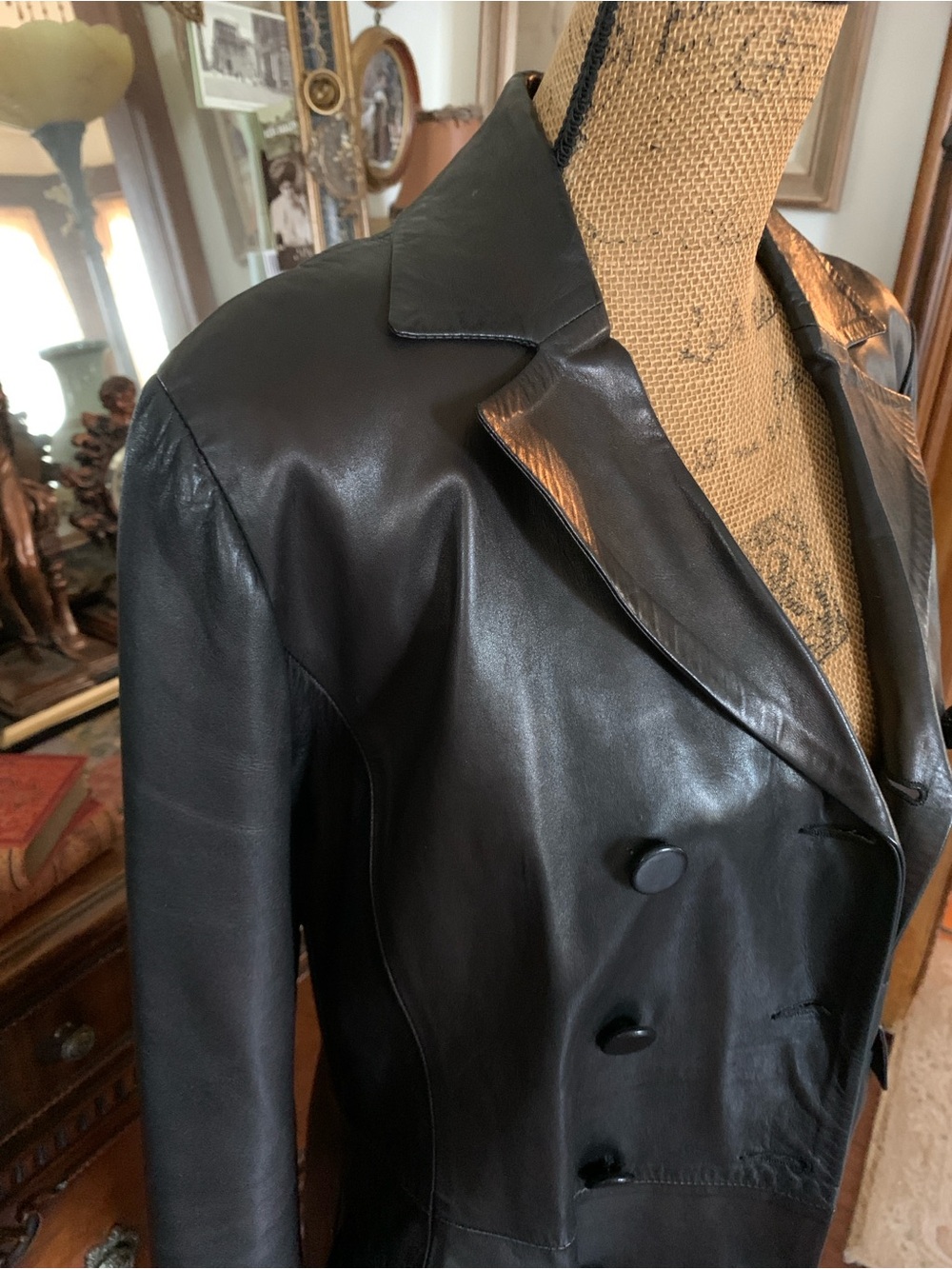Vintage Paris France Sexy Gothic Black Leather Trench Style Jacket - Picture 5 of 16